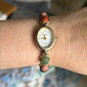 Vintage Egyptian Revival Carved Scarab Stone Gruen Precision Women's Watch